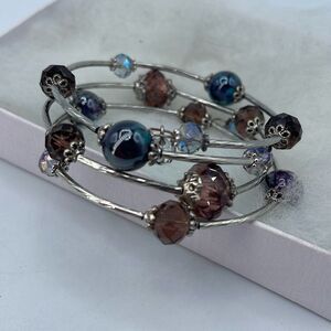 Memory wire Aura Borealis marbled glass beaded .